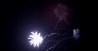Super ljusa lila fyrverkerier och rök i mörk himmel i 4K slowmotion
