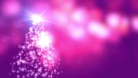 Snöflingor stjärna lampor konvergerar in i julgran med rosa bokeh bakgrund