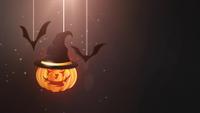 Animation de fond noir Halloween avec citrouille et chauves-souris qui tombe