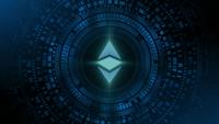 homme d&#39;affaires main hologramme hud projection ethereum icône de crypto-monnaie classique