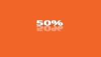 50 percent icon jumping towards camera with clean orange background