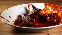 BBQ Chicken splashing in ultra slow motion (1,500 fps) into BBQ sauce - BBQ PHANTOM 071
