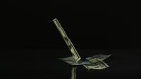 Billets de 100 dollars américains tombant sur une surface réfléchissante - MONEY PHANTOM 092