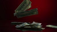 Billets de 100 dollars américains tombant sur une surface réfléchissante - MONEY PHANTOM 068
