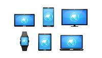 Earth HUD Animation On Multiple Devices Icons Set