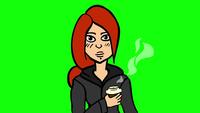 Chica de dibujos animados tomando café con canal alfa