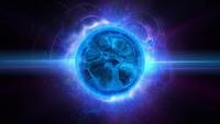 A smoking bright blue ball of energy in a black background