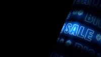 BIG SALE Blue Neon Text Rotating with Copy Space